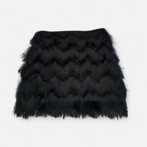 H&M black mini skirt with feather fringe layer detail Size XS